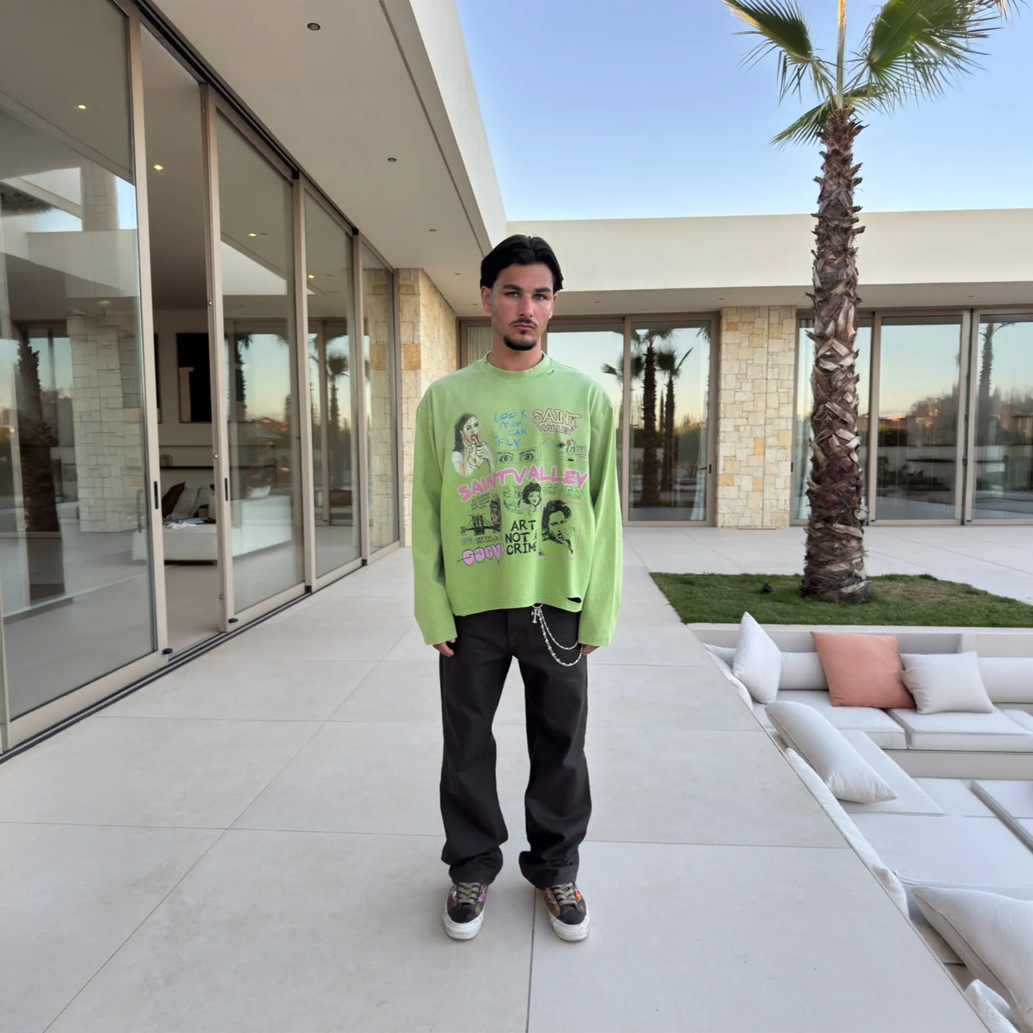 Front View of Suavo World Mom L/S Green T-Shirt